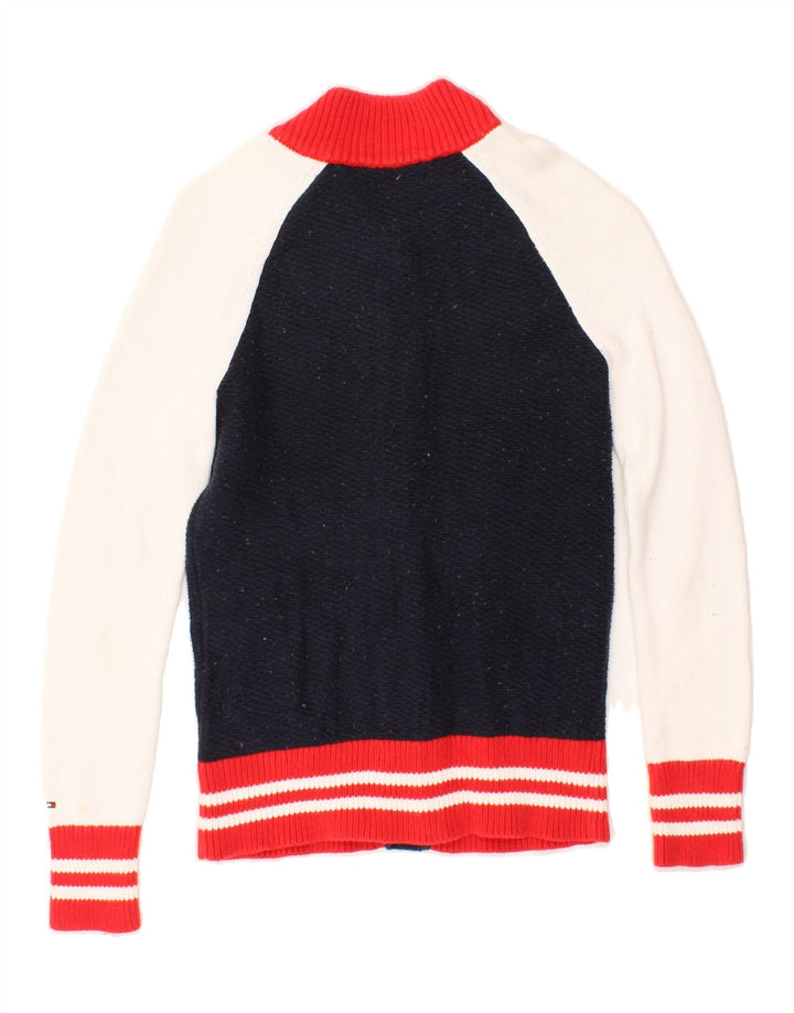TOMMY HILFIGER Womens Graphic Knit Bomber Jacket UK 2 2XS Navy Blue Vintage Tommy Hilfiger and Second-Hand Tommy Hilfiger from Messina Hembry 