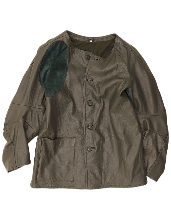 Vintage Herren-Reitlederjacke UK 38 Mittelgrüner Farbblock