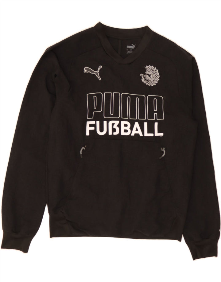 PUMA Mens Graphic Sweatshirt Jumper Small Black Polyester Vintage Puma and Second-Hand Puma from Messina Hembry 