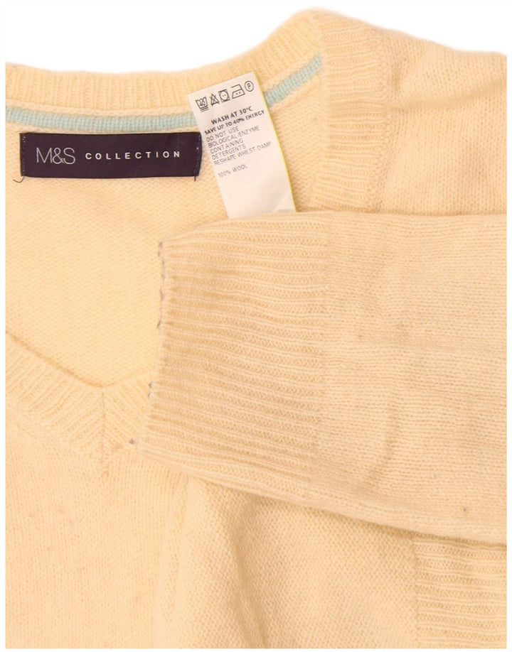 Marks & Spencer Damen-Pullover mit V-Ausschnitt, Mittelgroße, cremefarbene Wolle