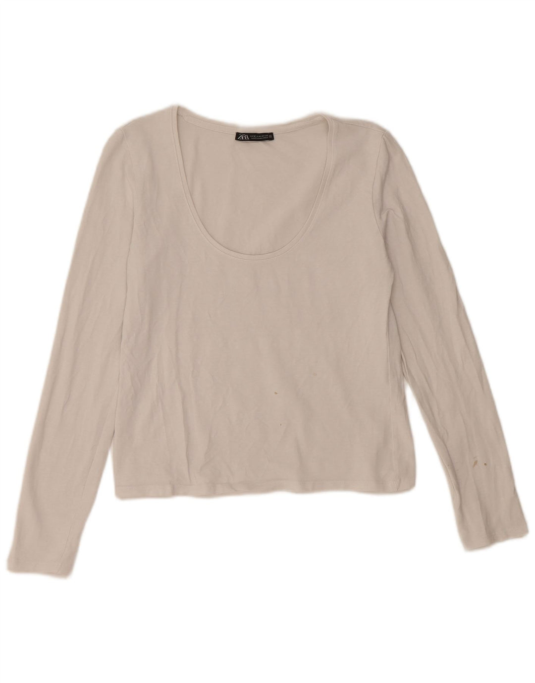Zara Damen Crop Top Langarm UK 12 Mittelweiße Baumwolle