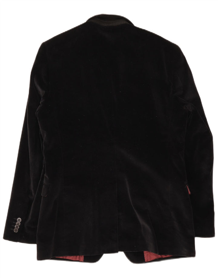 Conbipel Herren Studio 2-Knopf-Samt-Blazerjacke IT 52 Große schwarze Baumwolle