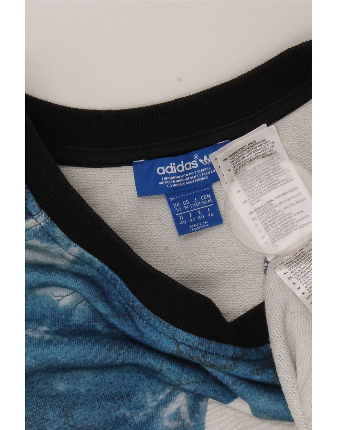Adidas Damen Grafik-Sweatshirt-Pullover UK 14 Large Blue Tie Dye Polyester
