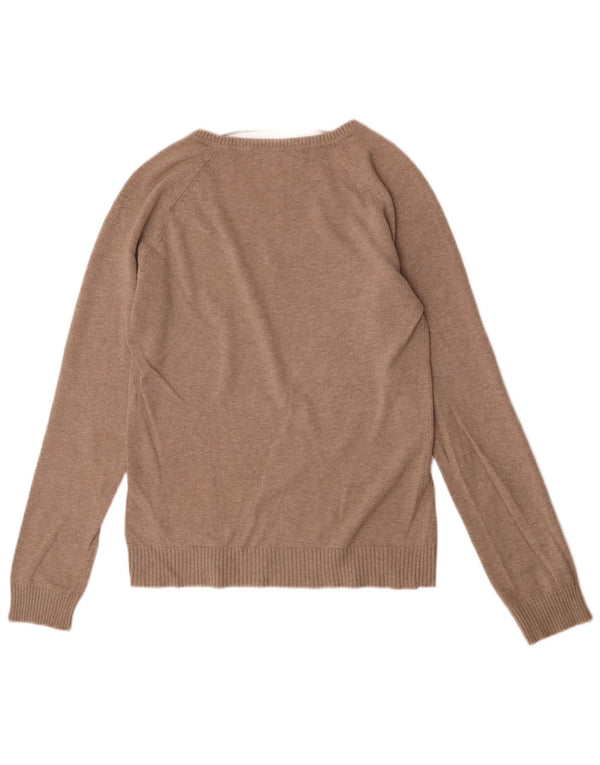 Zara Damen-Pullover mit V-Ausschnitt, UK 12, Mittelbraun, Argyle/Diamant-Baumwolle
