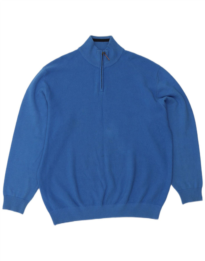 Paco Herren-Pullover mit Reißverschluss am Hals, 2XL, blaue Baumwolle