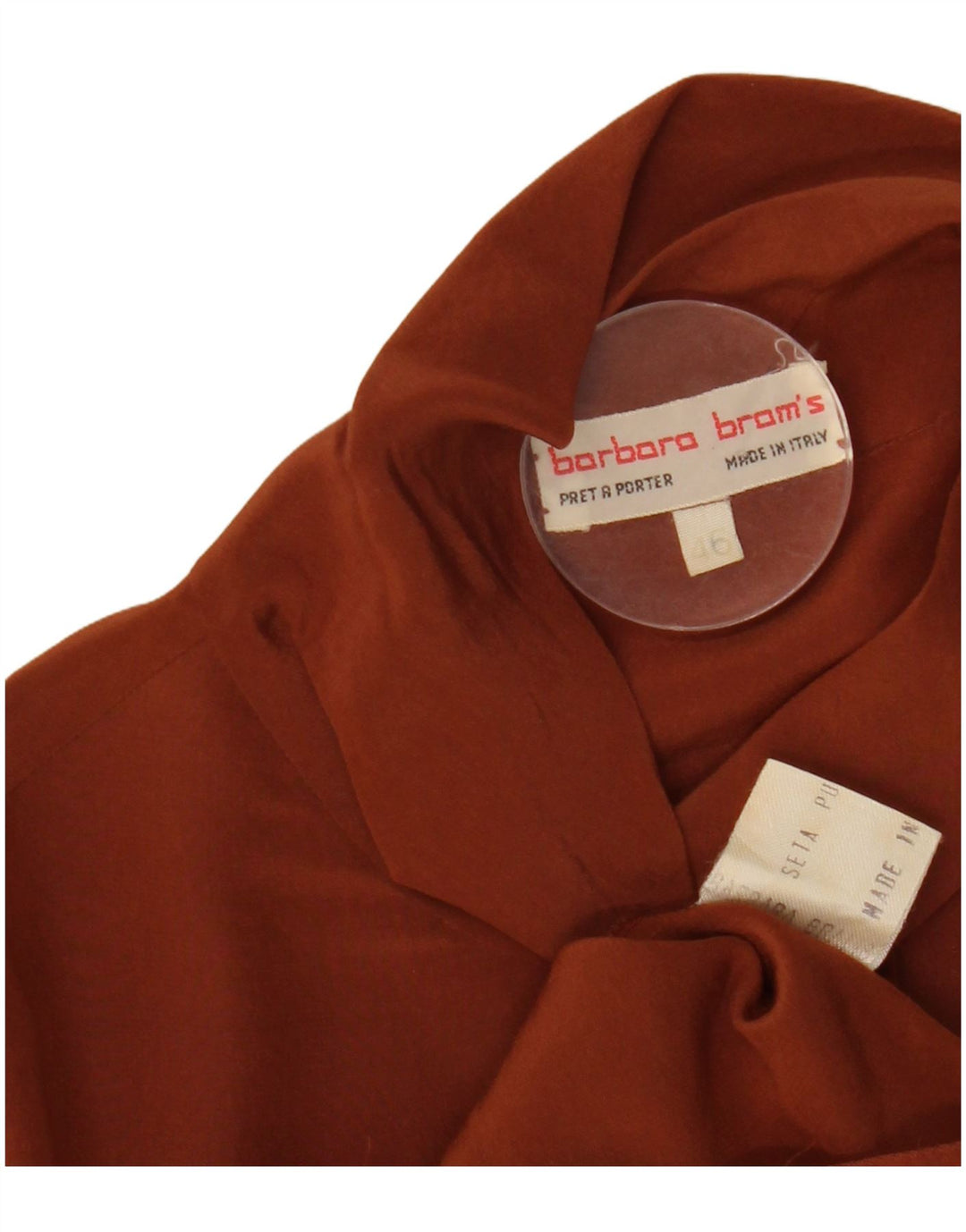 Vintage Damen Langarmbluse Top IT 46 Große braune Seide