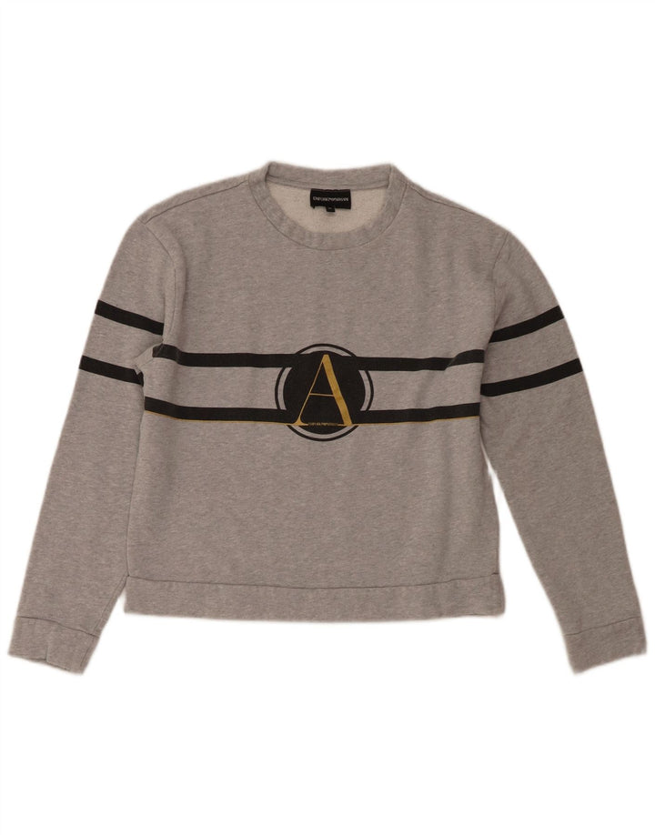 Emporio Armani Damen Crop Sweatshirt Pullover IT 44 Mittelgrau gefleckt