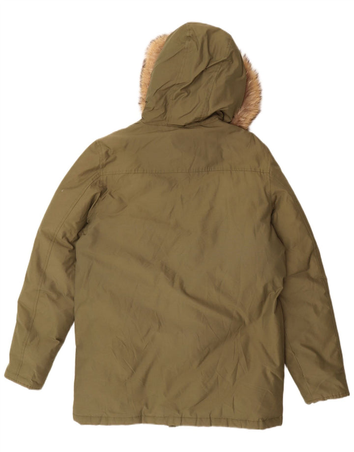 Woolrich Wattierte Jungenjacke mit Kapuze, 15–16 Jahre, grüne Baumwolle
