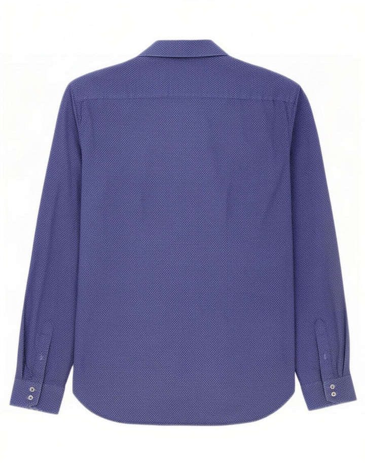 Ted Baker Herrenhemd, Größe 15, mittelmarineblau gepunktete Baumwolle