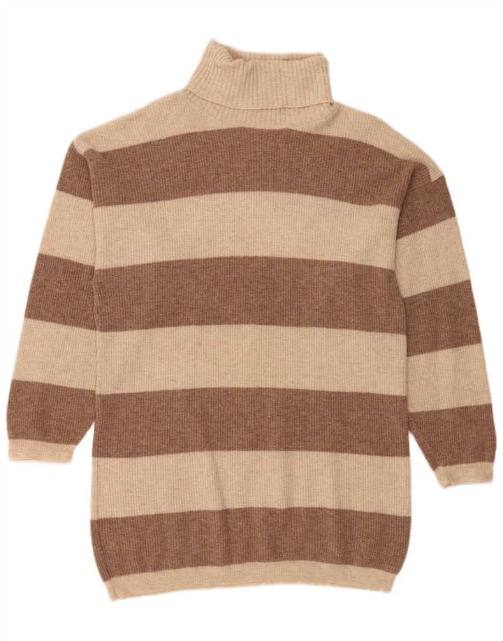 VINTAGE Womens Oversized Roll Neck Jumper Sweater IT 38 XS Beige Striped