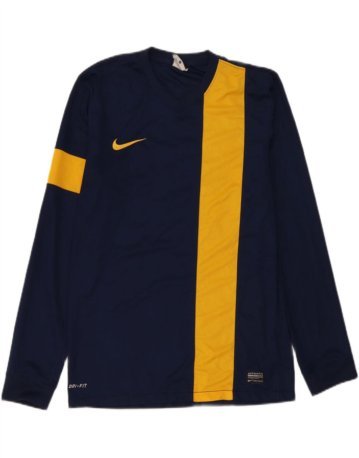 NIKE Herren-Dri-Fit-Grafik-Oberteil, langärmelig, Mittelblau, Farbblock