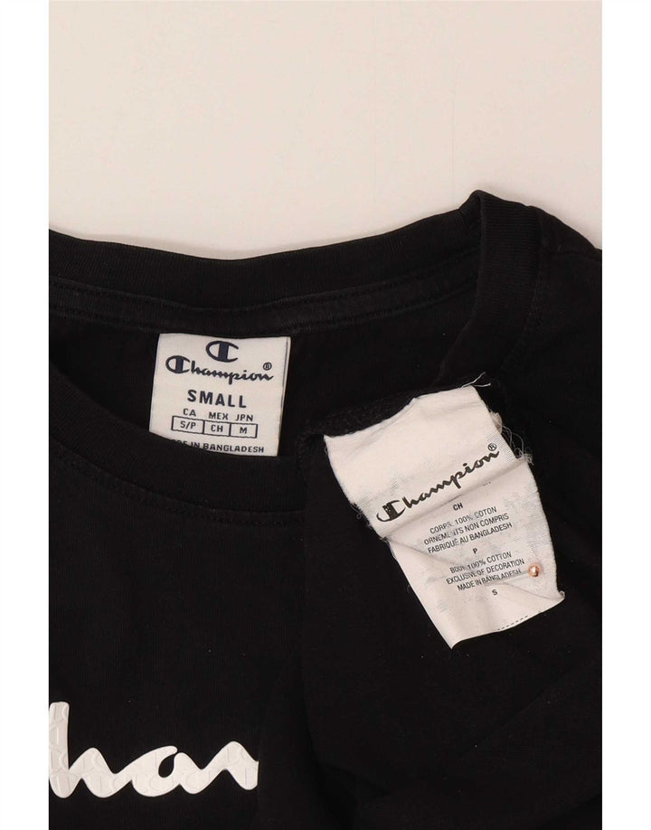 Champion Damen-T-Shirt mit Grafik, Größe S, schwarze Baumwolle