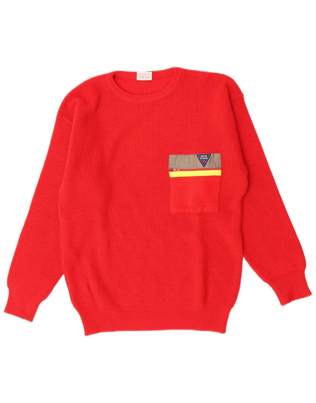 Vintage Herren-Pullover mit Rundhalsausschnitt, Mittelrote Schurwolle
