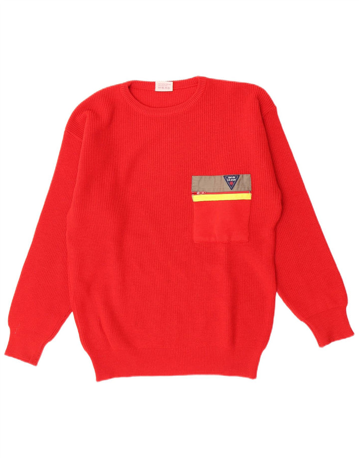 Vintage Herren-Pullover mit Rundhalsausschnitt, Mittelrote Schurwolle