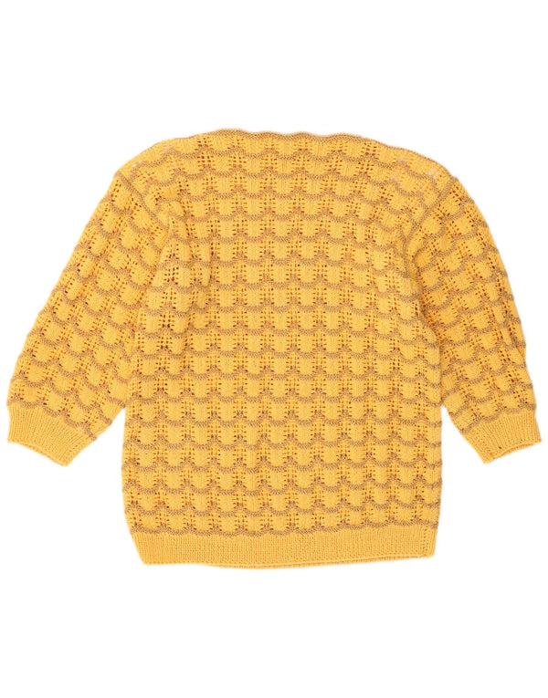 Vintage Damen Pullover mit U-Boot-Ausschnitt, UK 14, Mittelgelb gestreift, Retro