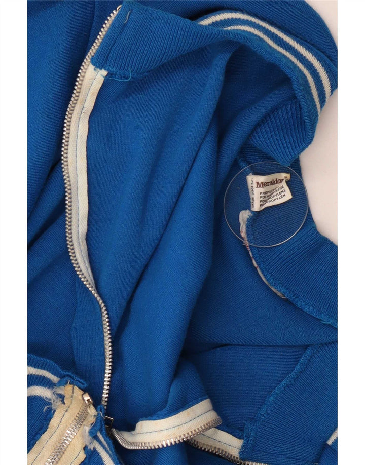 Vintage Herren-Cardigan mit durchgehendem Reißverschluss, groß, aus blauem Polyethylen