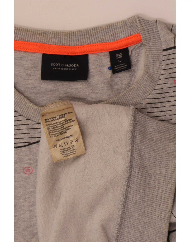 Scotch & Soda Herren-Sweatshirt mit abstraktem Muster, groß, aus grauer Baumwolle