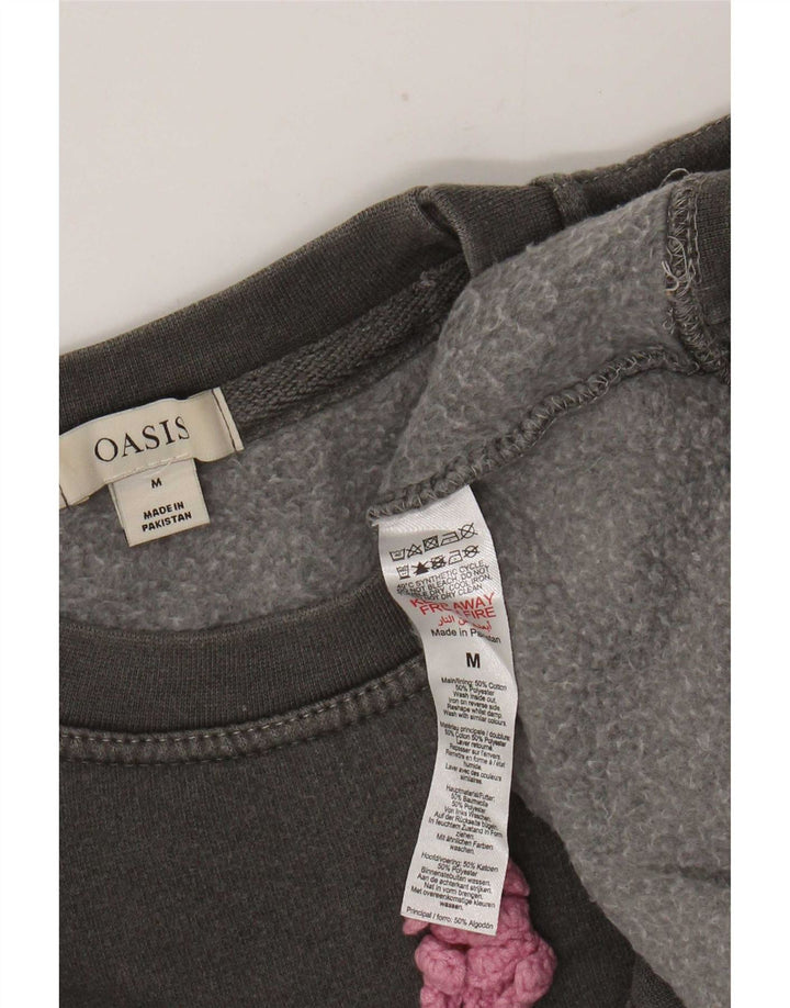 Oasis Damen Grafik-Sweatshirt-Pullover UK 14 Mittelgraue Baumwolle