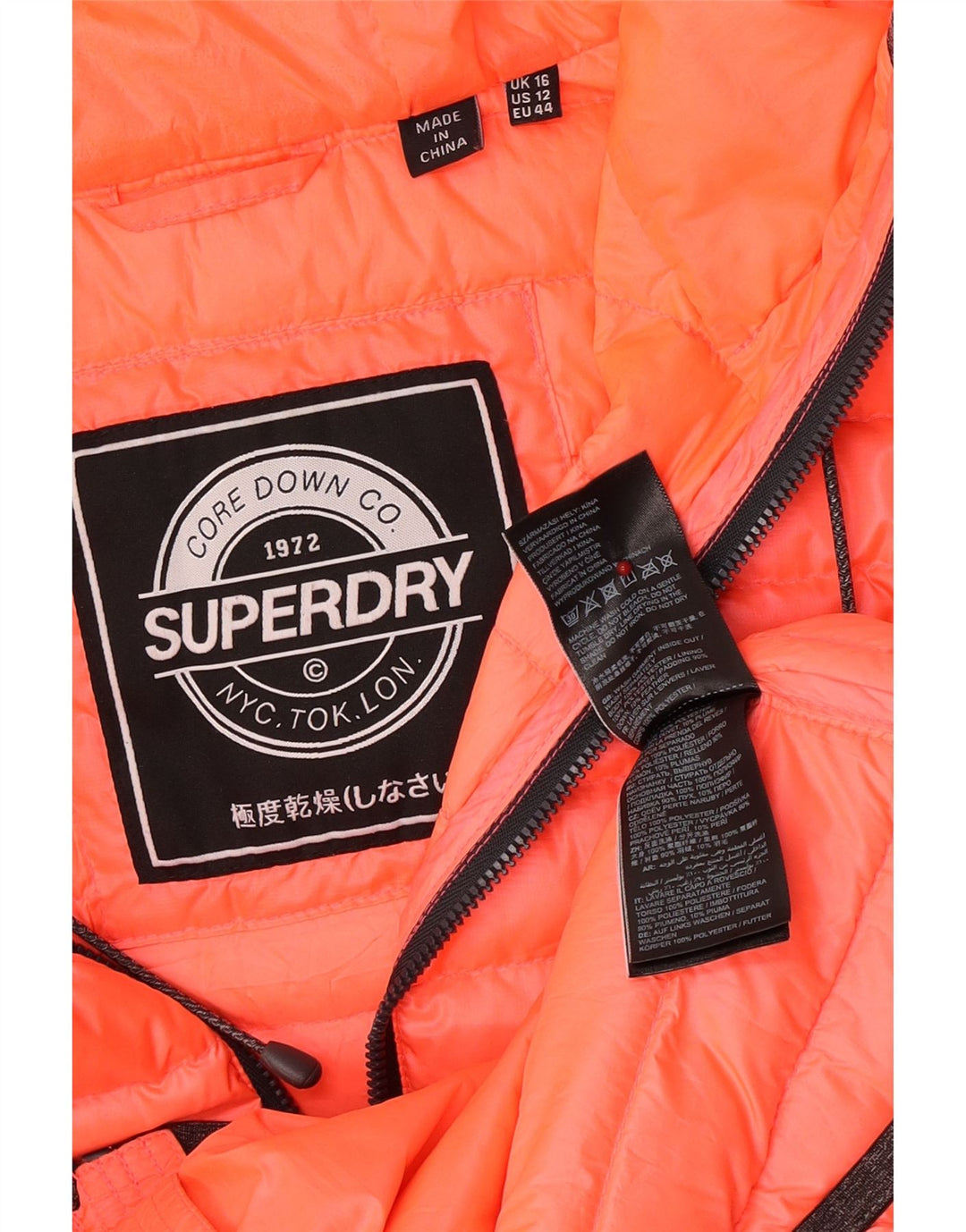 Superdry Wattierte Damenjacke mit Kapuze, UK 16, Größe L, Rosa, Polyester