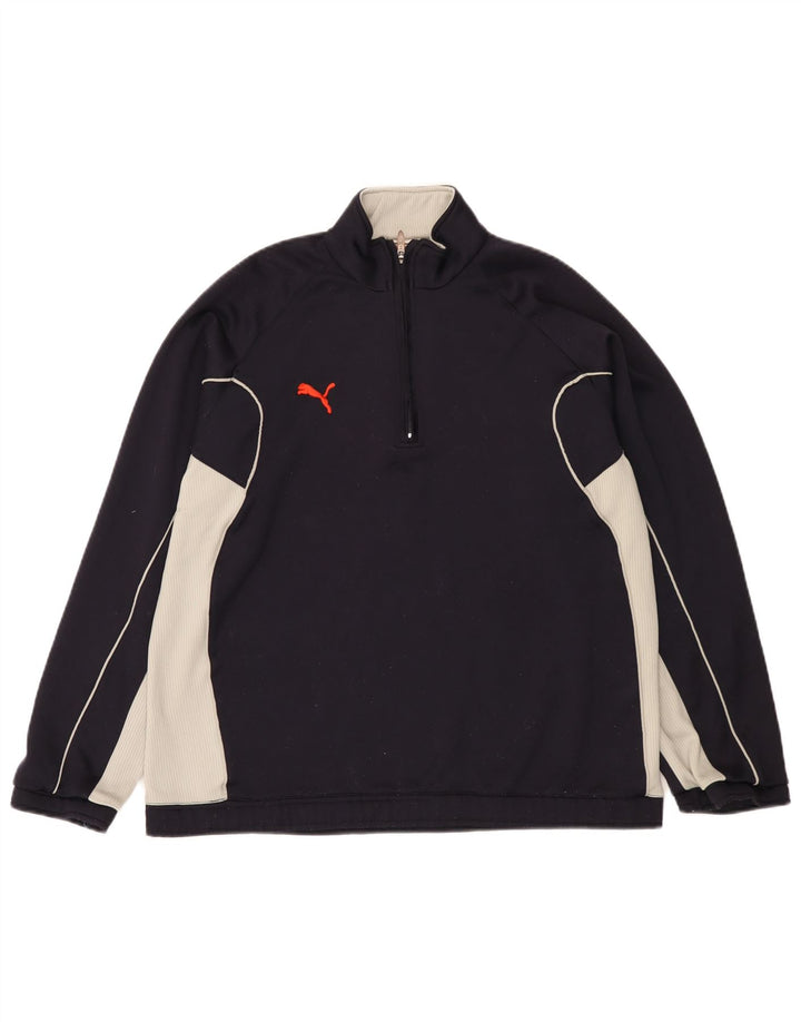 Puma Herren-Sweatshirt mit Reißverschluss am Hals, mittleres marineblaues Farbblock-Polyester
