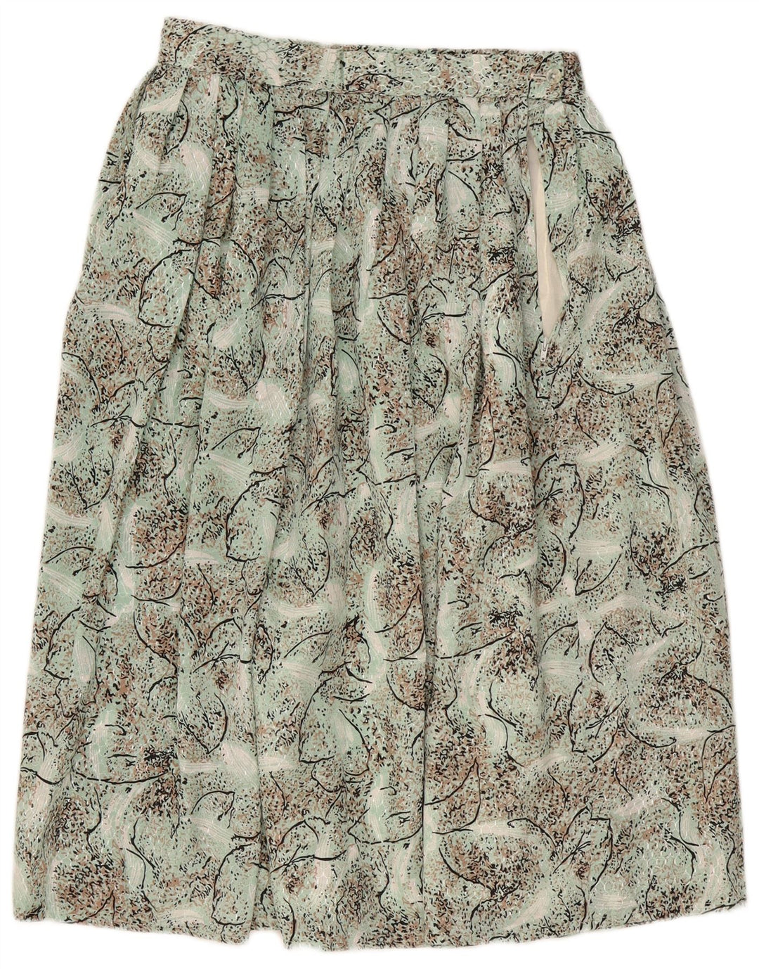 Vintage Damen Faltenrock mit abstraktem Muster W28 Mittelgrün