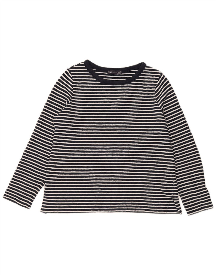 MARKS & SPENCER Damen Top Langarm UK 14 Large Marineblau gestreift