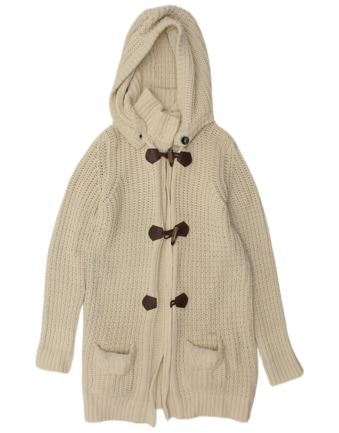 WOOLRICH Damen-Strickjacke in Übergröße, lang geschnitten, Gr. 10, Größe S, gebrochenes Weiß