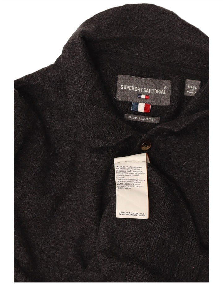 SUPERDRY Herren-Pullover mit Polokragen, XL, graue Baumwolle