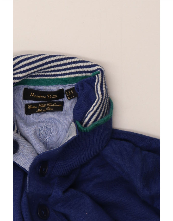 MASSIMO DUTTI Damen-Pullover mit Knopfkragen, Gr. 16, Größe L, Blau, Baumwolle