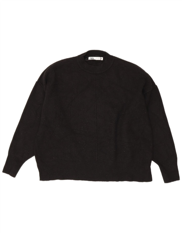 Zara Damen-Pullover, übergroß, Rundhalsausschnitt, Gr. 10, Größe S, schwarze Viskose