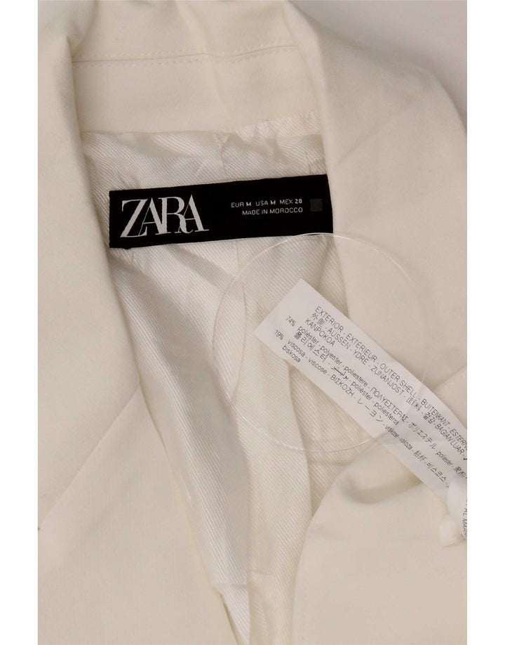 Zara Damen 1-Knopf-Blazerjacke UK 14 Mittelweißes Polyester