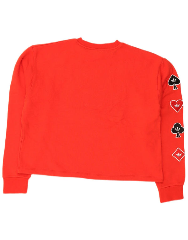 Adidas Damen Crop Graphic Sweatshirt Pullover UK 16 Große rote Baumwolle