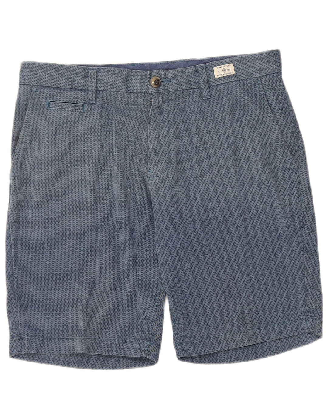 Tommy Hilfiger Herren Chinoshorts W33 mittelblaue geometrische Baumwolle
