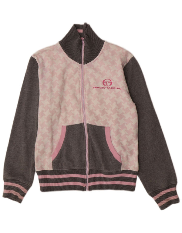 Sergio Tacchini Damen-Trainingsanzug-Top-Jacke, UK-Größe 44, Mittelgrau mit Hahnentrittmuster