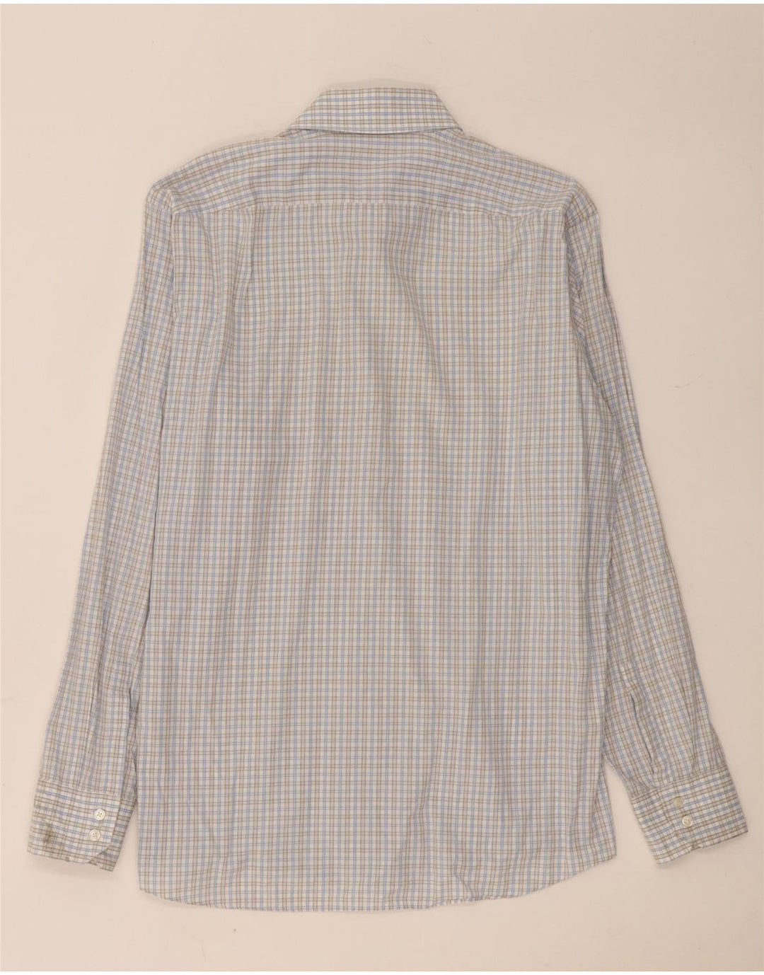 Hugo Boss Herren-Hemd mit normaler Passform, Größe 16 1/2, große blaue Gingham-Baumwolle