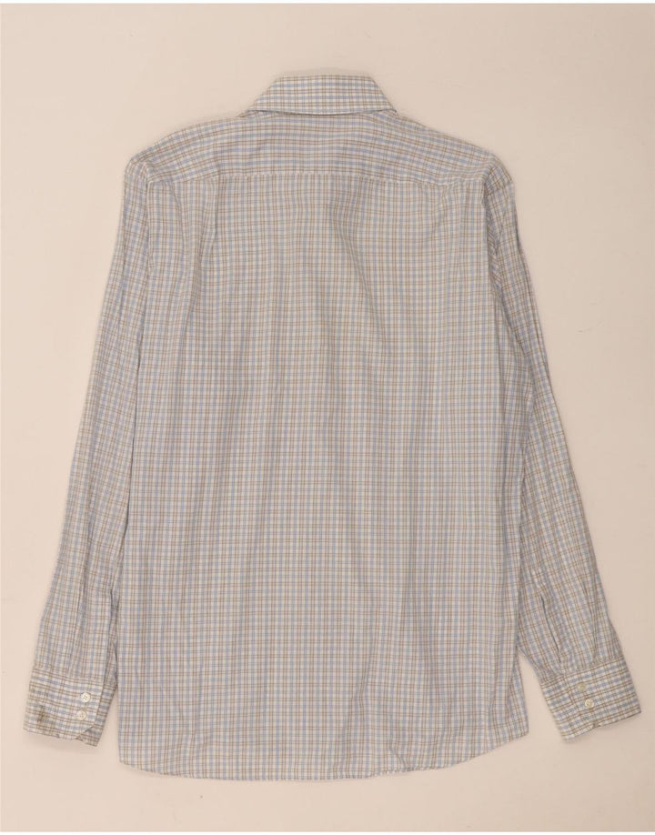 Hugo Boss Herren-Hemd mit normaler Passform, Größe 16 1/2, große blaue Gingham-Baumwolle