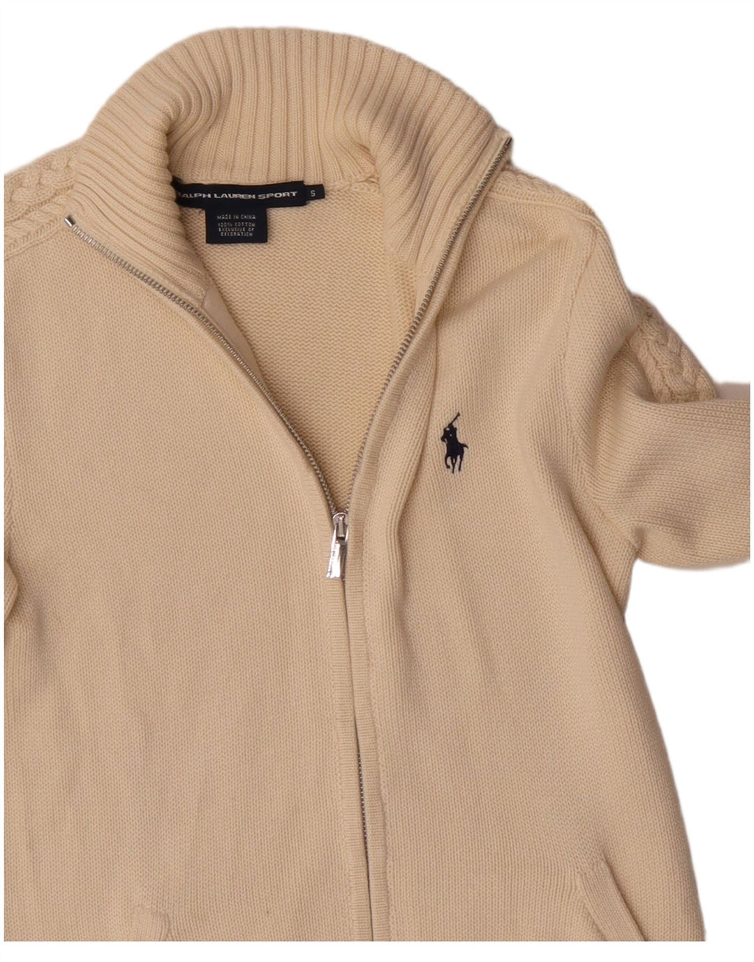 RALPH LAUREN Damen-Cardigan-Pullover UK 10 Small Beige Baumwolle