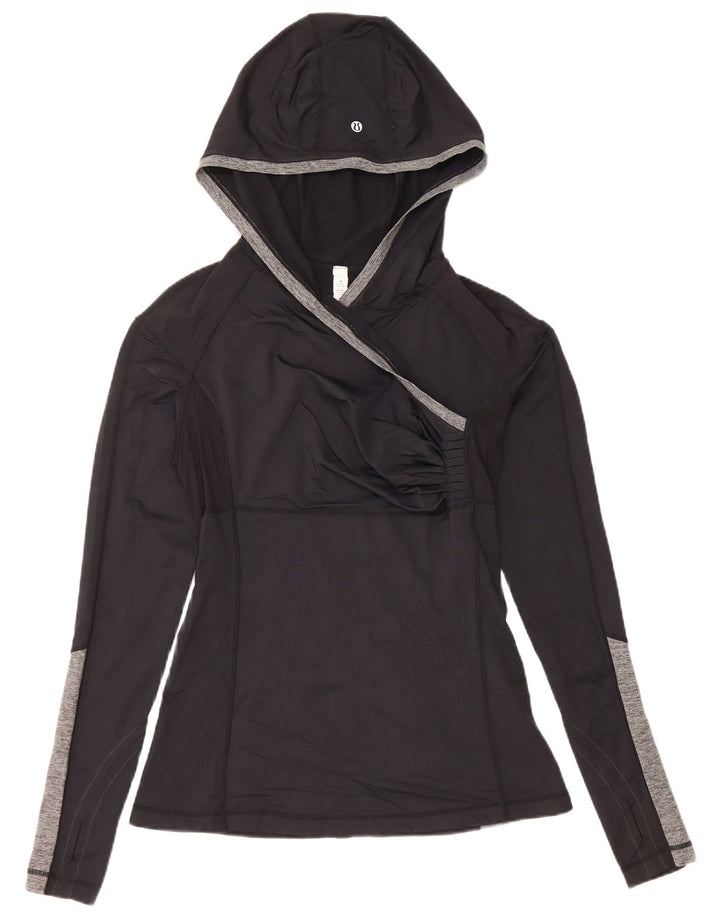 Lululemon Damen-Oberteil mit Kapuze, langärmlig, US-Größe 8, mittelschwarz, Colourblock-Nylon