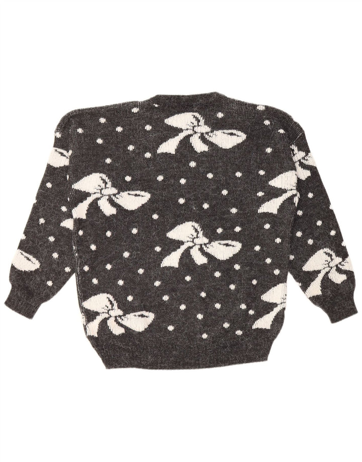 VINTAGE Damen-Pullover mit Rundhalsausschnitt, UK 16, großes grau geflecktes Acryl