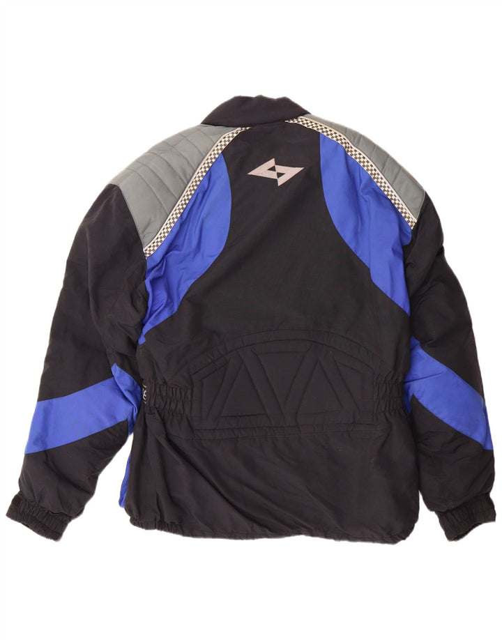VINTAGE Mens Graphic Biker Jacket UK 36 Small Black Colourblock Nylon