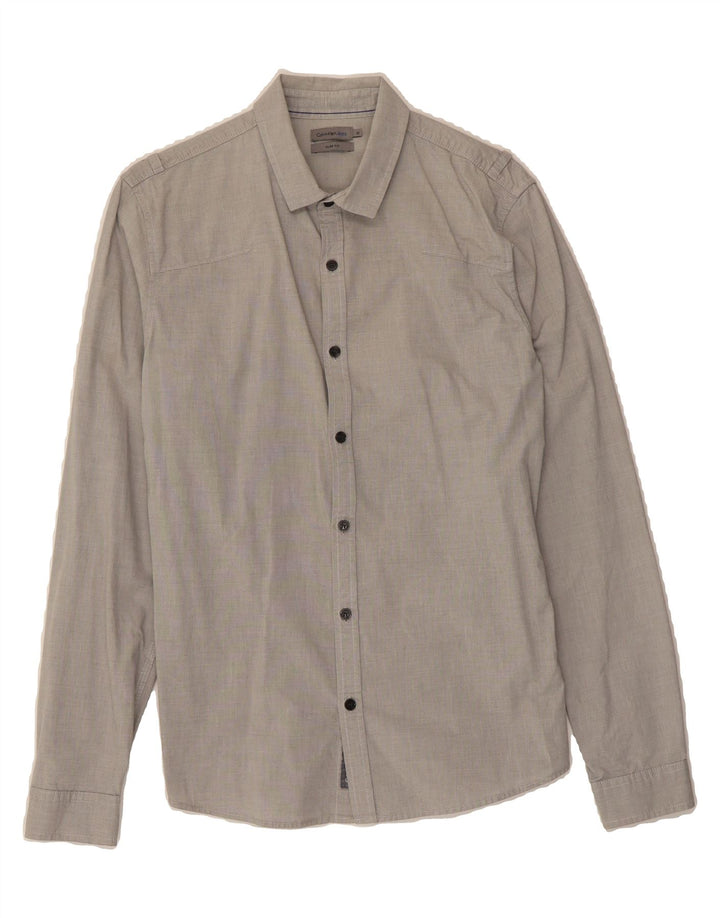 CALVIN KLEIN JEANS Mens Slim Fit Shirt Medium Grey Cotton Vintage Calvin Klein Jeans and Second-Hand Calvin Klein Jeans from Messina Hembry 