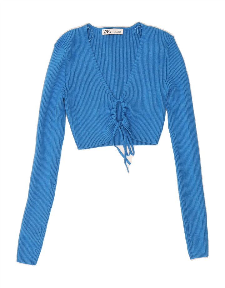 ZARA Womens Crop Cardigan Top UK 10 Small Blue Viscose Vintage Zara and Second-Hand Zara from Messina Hembry 