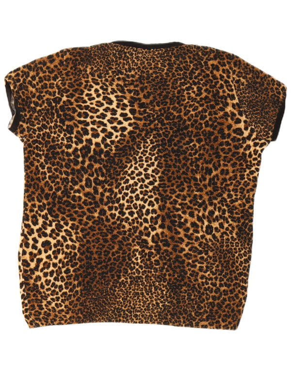 Zara Damen T-Shirt Top UK 14 Großes braunes Acryl-Animal-Print
