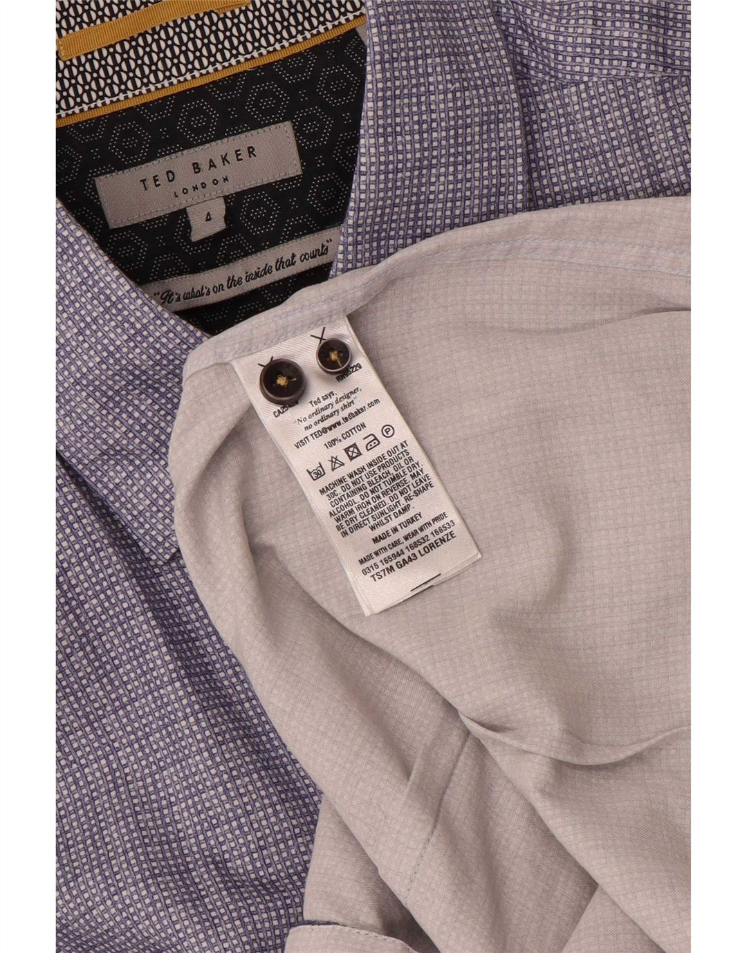 Ted Baker Herren-Kurzarmhemd, Größe 4, groß, marineblau, geometrische Baumwolle