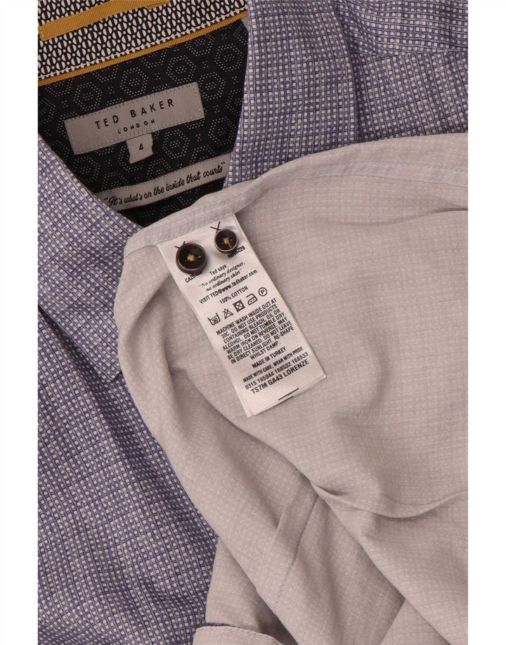 Ted Baker Herren-Kurzarmhemd, Größe 4, groß, marineblau, geometrische Baumwolle