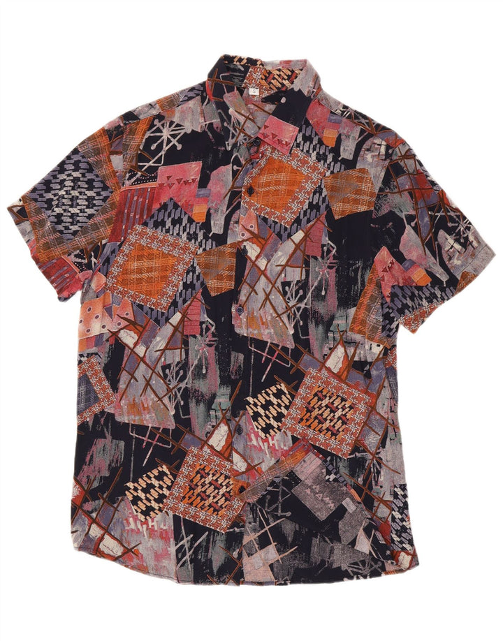 Vintage Herren Kurzarmhemd Kleine mehrfarbige geometrische Viskose