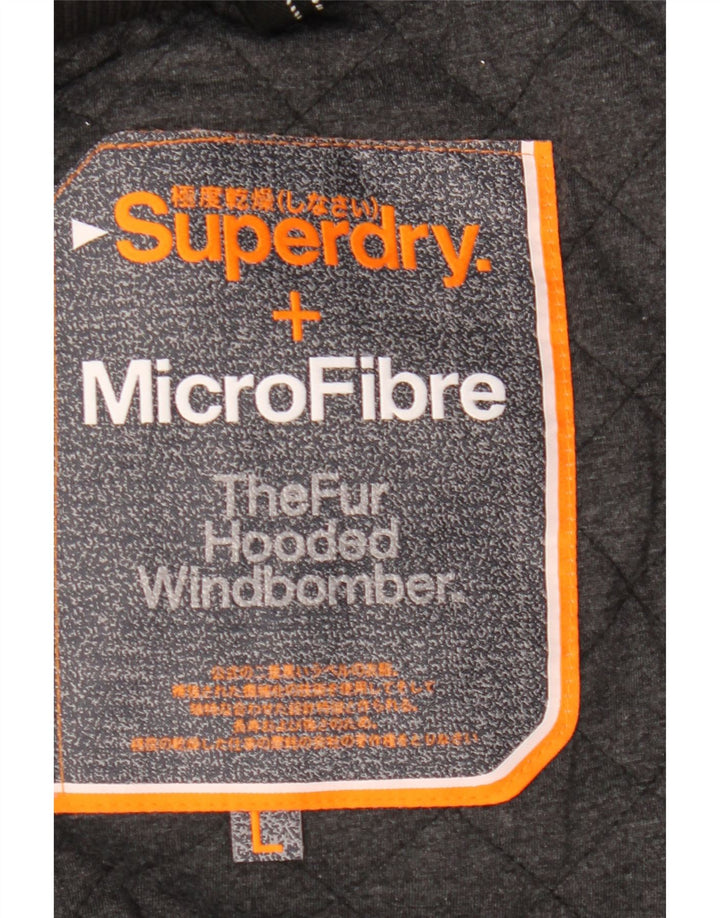 Superdry Damen Windbomber Bomberjacke mit Kapuze UK 16 Large Schwarz Polyester
