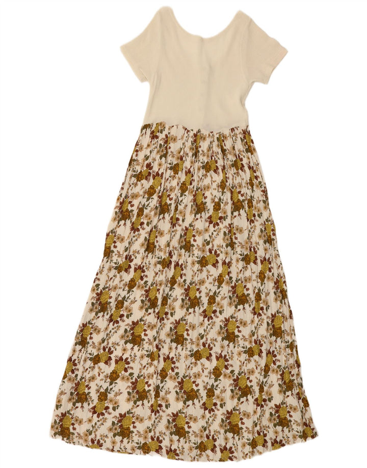 VINTAGE Damen Maxikleid UK 4 XS Off White Floral