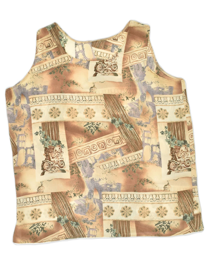 VINTAGE Womens Crazy Pattern Vest Top UK 18 XL Beige Polyester | Vintage Vintage | Thrift | Second-Hand Vintage | Used Clothing | Messina Hembry 