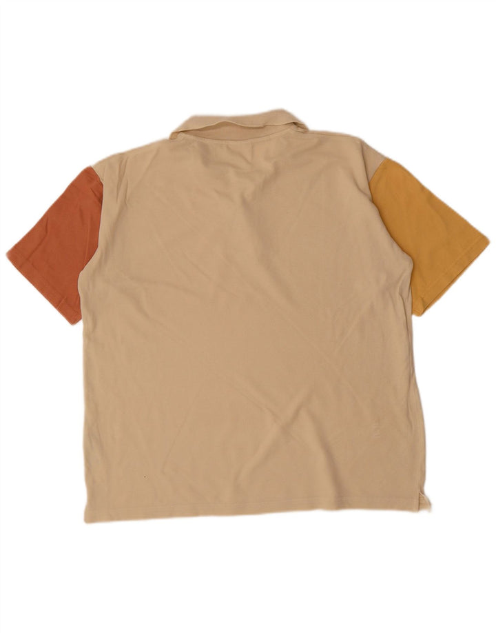 ZARA Mens Polo Shirt Medium Beige Colourblock Cotton